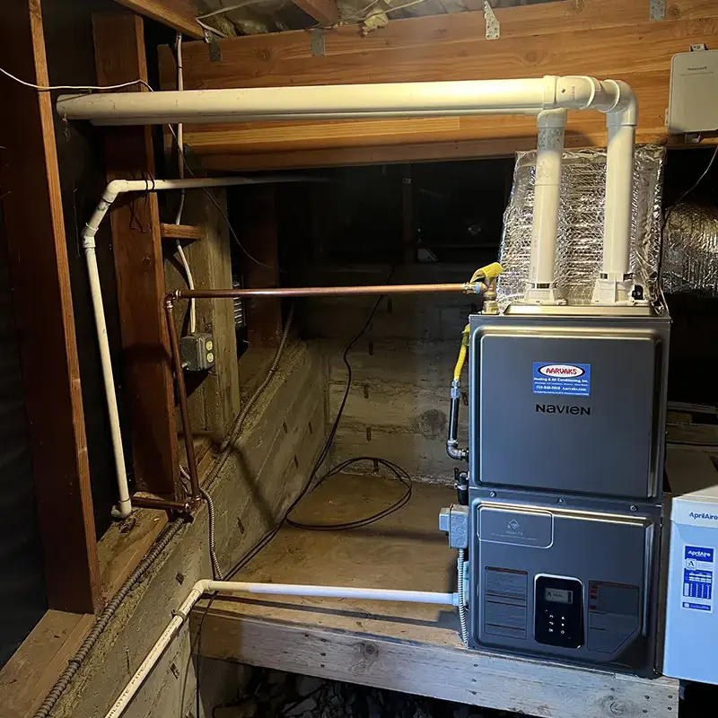 Ultra-low-NOx hydronic furnace installation